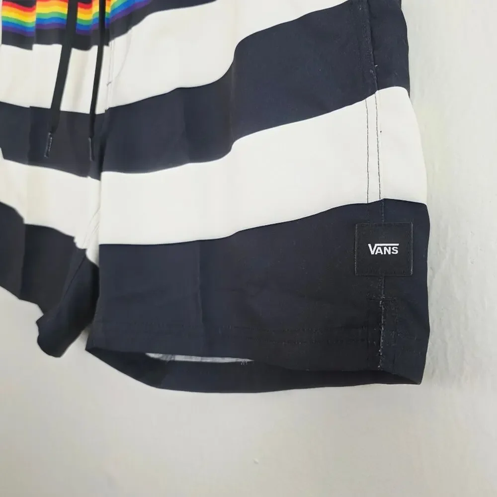 Vans Pride Collection Rainbow Striped Volley Swim Shorts Black Cream Medium NWT